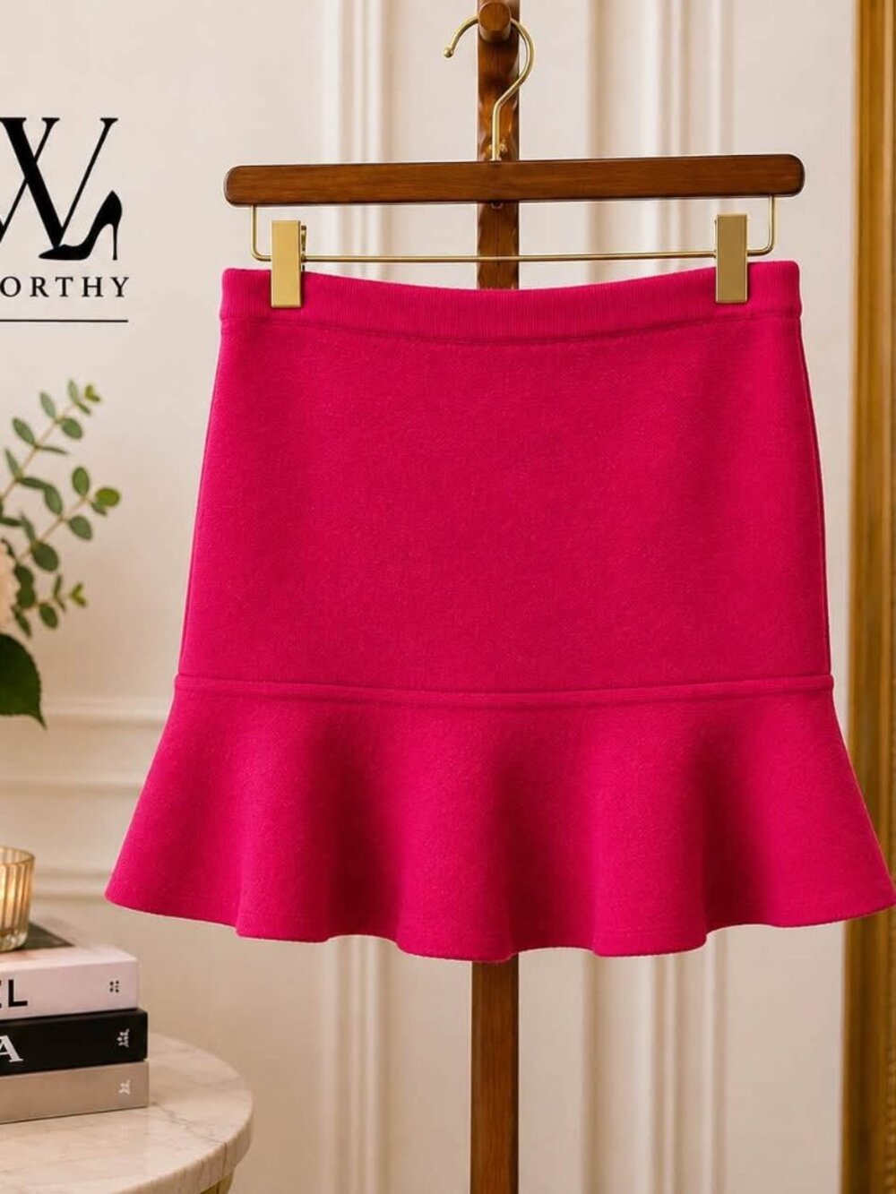 MILLY Fuchsia 100% Wool Flounce Mini Skirt — Size L